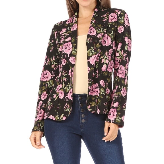 Women's Casual Print Fitted Open Front Long Sleeves Office Blazer Jacket