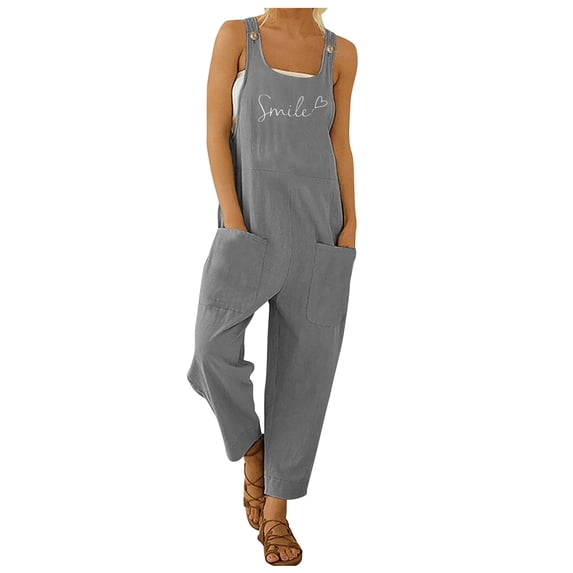 Women's Casual Print Loose Suspender Button-Down Bib Jumpsuit - Wide Leg Harem Pants