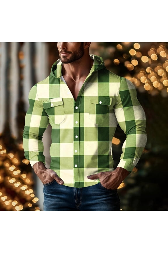 Women's Casual Print Plaid Hooded Button Down Long Sleeve Shirt Blouse Top, Loose Fit Oversized Tunic, Solid Color Soft Flannel, Streetwear Loungewear Travel Fashion Essential Gift for Ladies