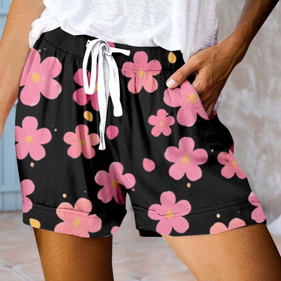 Women's Casual Print Pocket Loose Lace Up High Waisted Sports Shorts Baggy Shorts Women Womens Bikini with Shorts Swimsuits for Women with Shorts Women's Shorts Casual plus Size Shorts plus Size Women