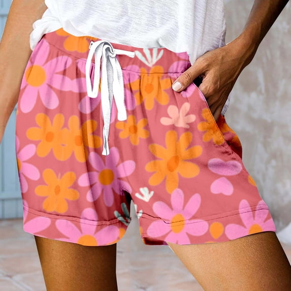 Women's Casual Print Pocket Loose Lace Up High Waisted Sports Shorts Pajamas for Women Shorts Set Cargo Shorts for Women plus Size Longer Shorts for Women Underwear Shorts for Women Womens Volleyball
