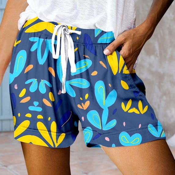 Women's Casual Print Pocket Loose Lace Up High Waisted Sports Shorts Short Sweaters for Women Women's Short Seamless Shorts for Women Workout Women's Boy Shorts Underwear Women Cycling Shorts Women's