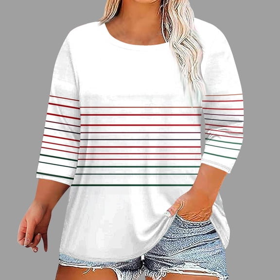 Women's Casual Print Polyester T-Shirt Blouse with 3/4 Sleeve for Everyday Wear