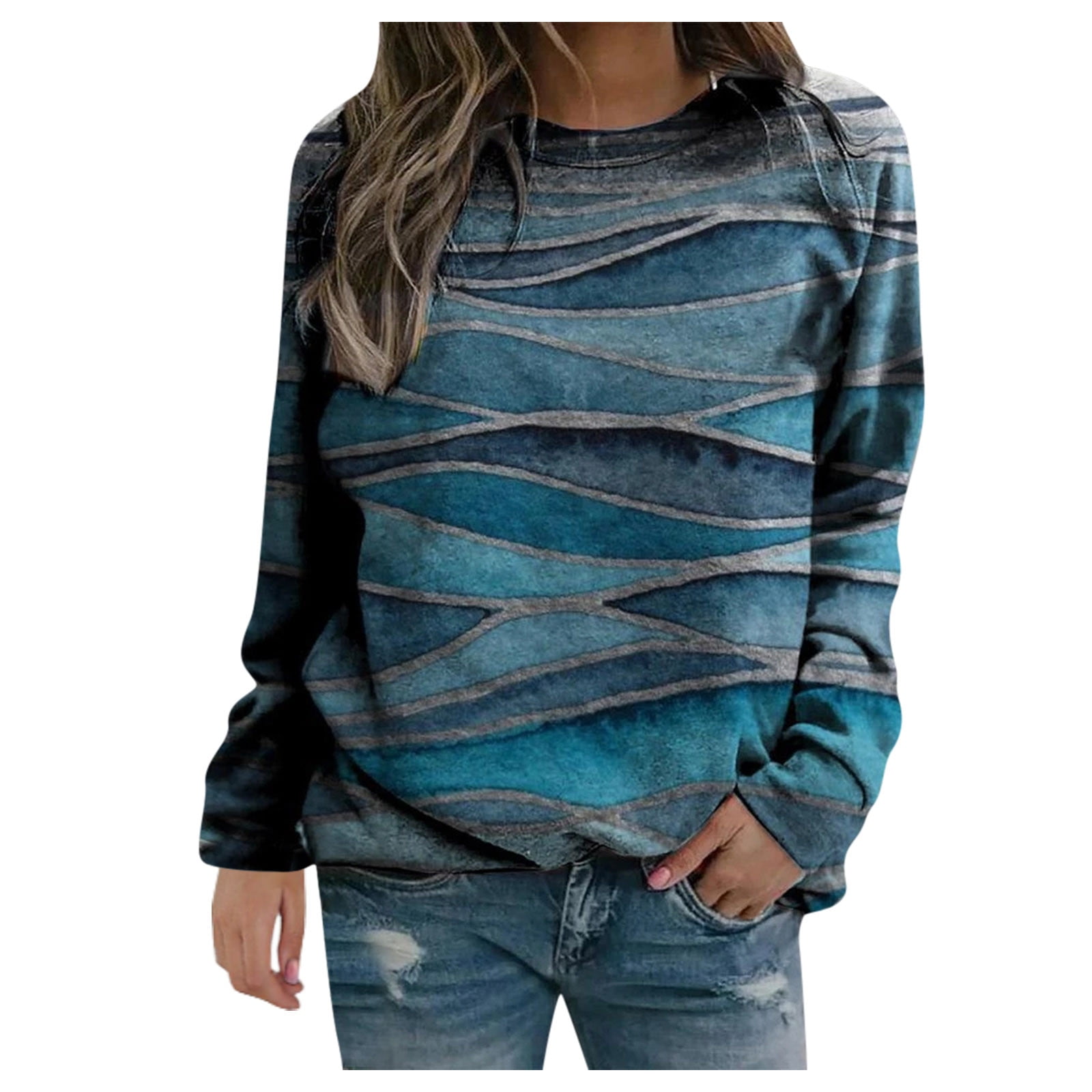 Women's Casual Print Sweatshirts Thermal Crewneck Long Sleeve T-Shirts ...