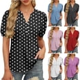 thumbnail image 1 of Women's Casual Print V-Neck Short Sleeve Blouse Shirt Top Loose Fit Lightweight Breathable Summer Fashion | CSEONE,Black XL, 1 of 8
