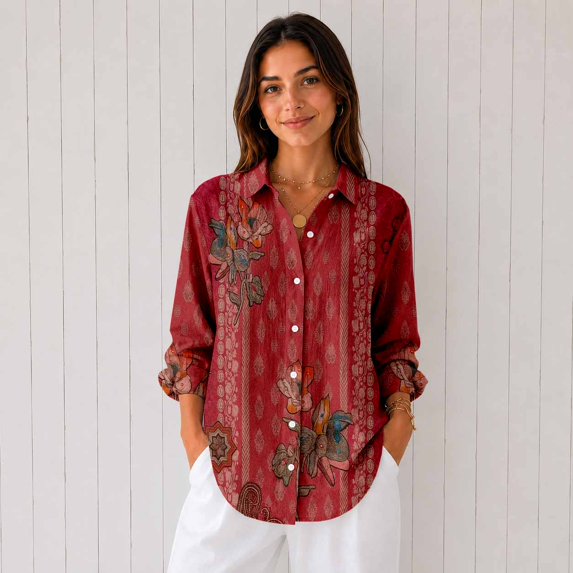 Women’s Casual Printed Button Down Long Sleeve Blouse Shirt