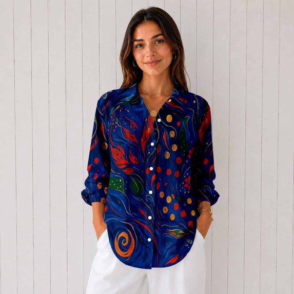 Women’s Casual Printed Button Down Long Sleeve Blouse Shirt