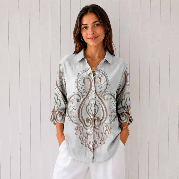 Women’s Casual Printed Button Down Long Sleeve Blouse Shirt