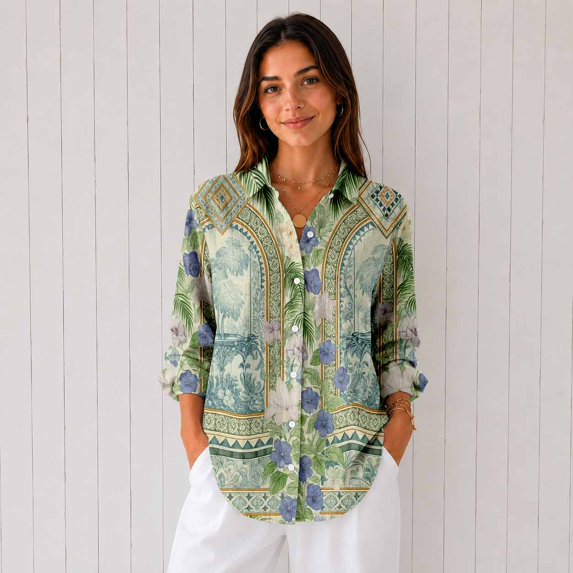 Women’s Casual Printed Button Down Long Sleeve Blouse Shirt
