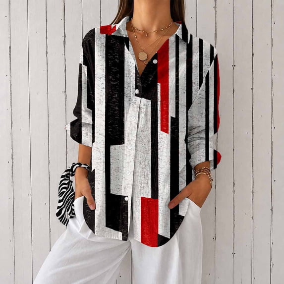 Women’s Casual Printed Button Down Long Sleeve Blouse Shirt
