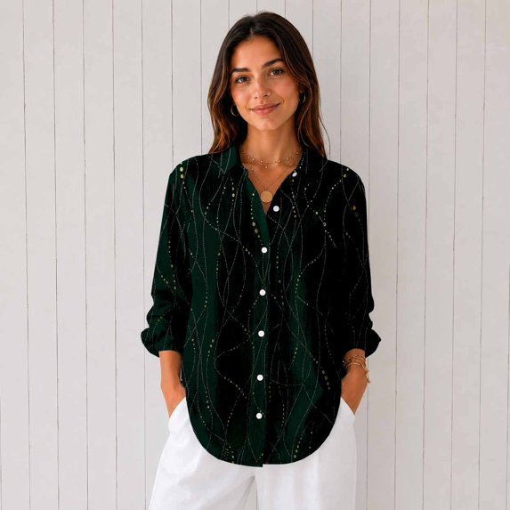 Women’s Casual Printed Button Down Long Sleeve Blouse Shirt
