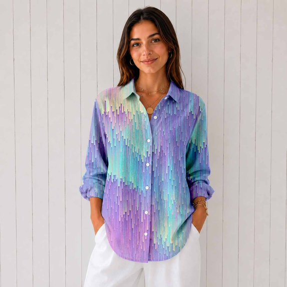 Women’s Casual Printed Button Down Long Sleeve Blouse Shirt