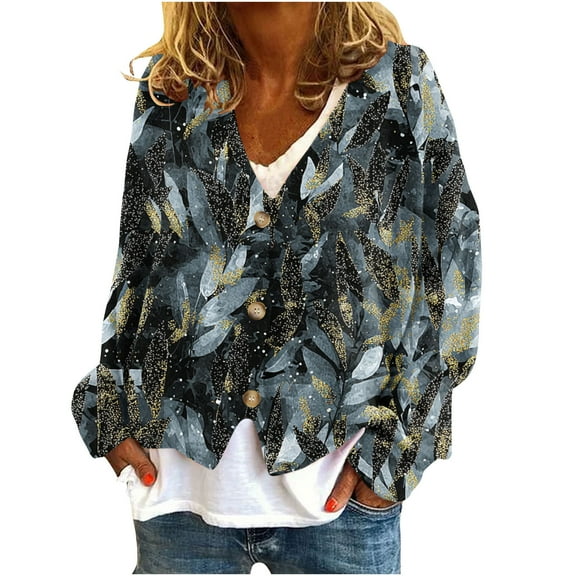 Women's Casual Printed Fuzzy Cardigan 2025 Trendy Button-Detail Long Sleeve Soft Plush Fabric Loose Fit Comfortable Daily Wear Outerwear