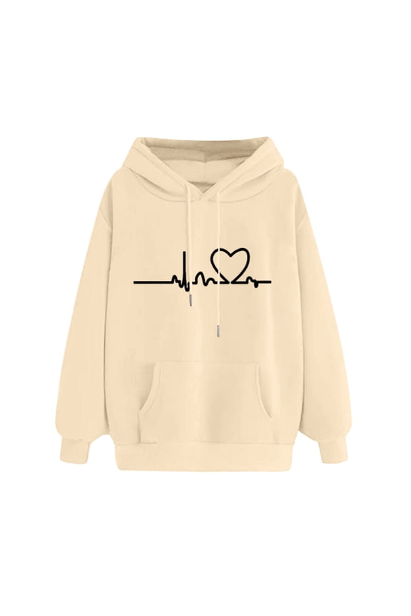 Women's Casual Printed Long-sleeved Hooded Sweater Sweaters For Women Fall Beige