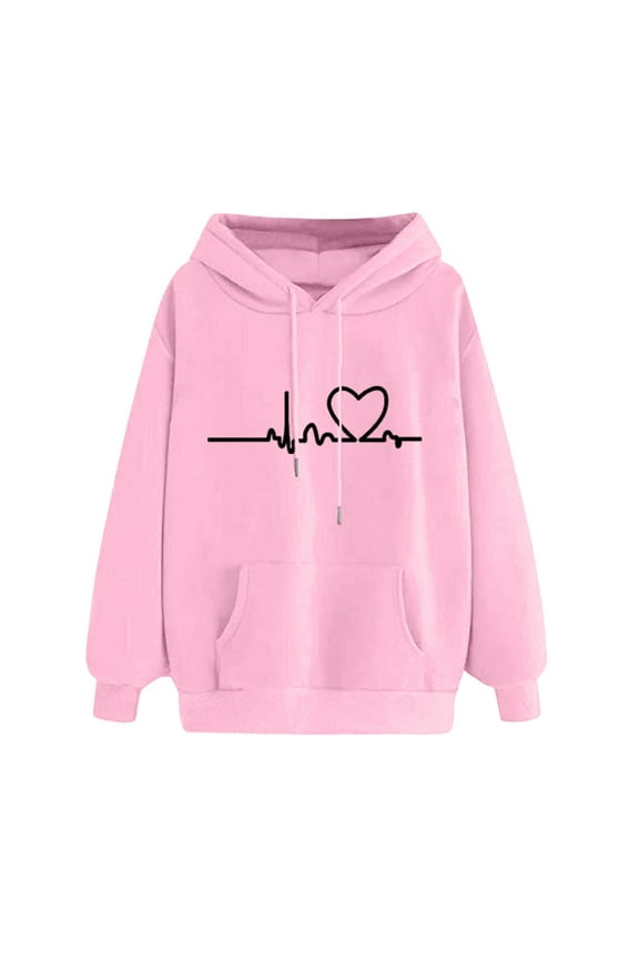 Women's Casual Printed Long-sleeved Hooded Sweater Sweaters For Women Fall Pink