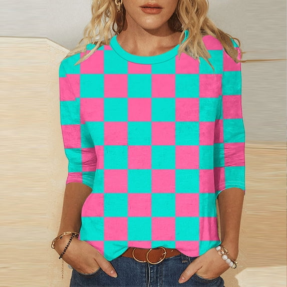 Women's Casual Printed Polyester T-Shirt with 3/4 Sleeve for Spring and Summer