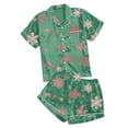 thumbnail image 1 of Women's Casual Printed Pyjama Set Silk Satin Short Sleeve Button Down Top And Shorts Set, 1 of 2