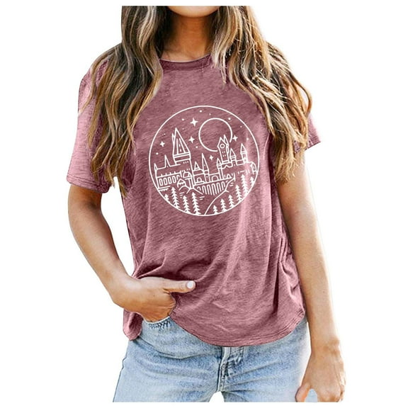 Women's Casual Printed Round Neck Short Sleeve T-Shirt - Solid Color Summer Top for Everyday Wear