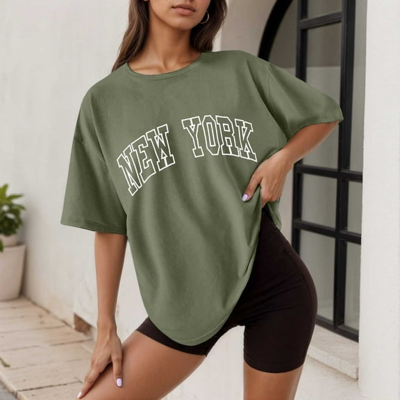 Women's Casual Printed Round Neck Short Sleeved Loose T Shirt Womens S Tops for Women Casual Summer Womens Active Tops Loose Fit Women Compression Shirts Women's Shirts Tunic Raglan T Shirts