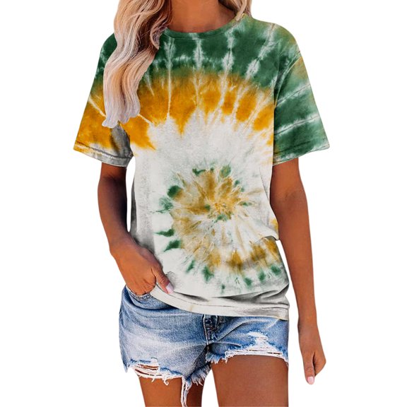 Women's Casual Printed Round Neck Short Sleeved T Shirt