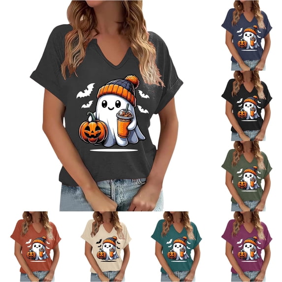 Women's Casual Printed Short Sleeve V-Neck T-Shirt Lightweight Relaxed Fit Top for Everyday Wear