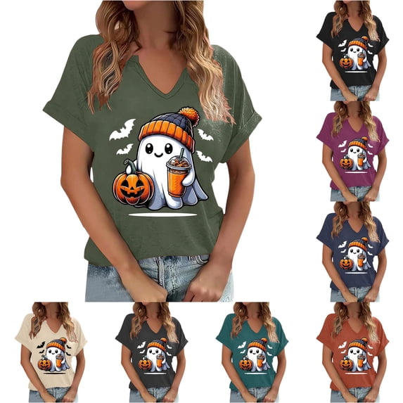 Women's Casual Printed Short Sleeve V-Neck T-Shirt Lightweight Relaxed Fit Top for Everyday Wear