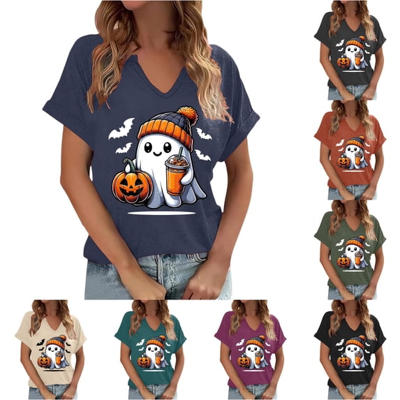 Women's Casual Printed Short Sleeve V-Neck T-Shirt Lightweight Relaxed Fit Top for Everyday Wear