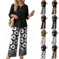 thumbnail image 1 of Women’s Casual Printed Three Quarter Sleeve Button Top Wide Leg Pants Two Piece Set Relaxed Fit Floral Pattern Outfit, 1 of 7