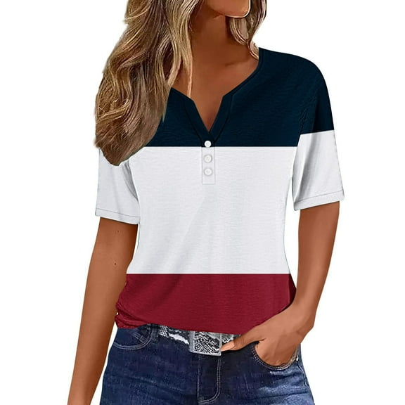 Women's Casual Printed V-Neck Short Sleeve Button-Down Blouse Top, Lightweight and Comfortable, Stylish Floral Design for Spring and Summer, Perfect for Casual Wear, Relaxed Fit for Everyday Use