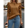 thumbnail image 1 of Women's Casual Puff Long Sleeve Hoodie Lightweight Pullover Tops Padded Shoulder Solid Loose Sweatshirt Fall Outfits, 1 of 5
