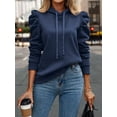 thumbnail image 1 of Women's Casual Puff Long Sleeve Hoodie Lightweight Pullover Tops Padded Shoulder Solid Loose Sweatshirt Fall Outfits, 1 of 5
