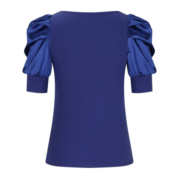 Women's Casual Puff Short Sleeve Scoop Neck T Shirts 2024 Summer Slim Fitted Ribbed Knit Basic Tee Tops