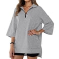 thumbnail image 1 of Women’s Casual Pullover Hoodie – Loose Fit Zip V-Neck 3/8 Sleeve Sweatshirt Top with High Low Hem, Comfortable Lightweight Blouse for Daily Wear Gray, 1 of 4
