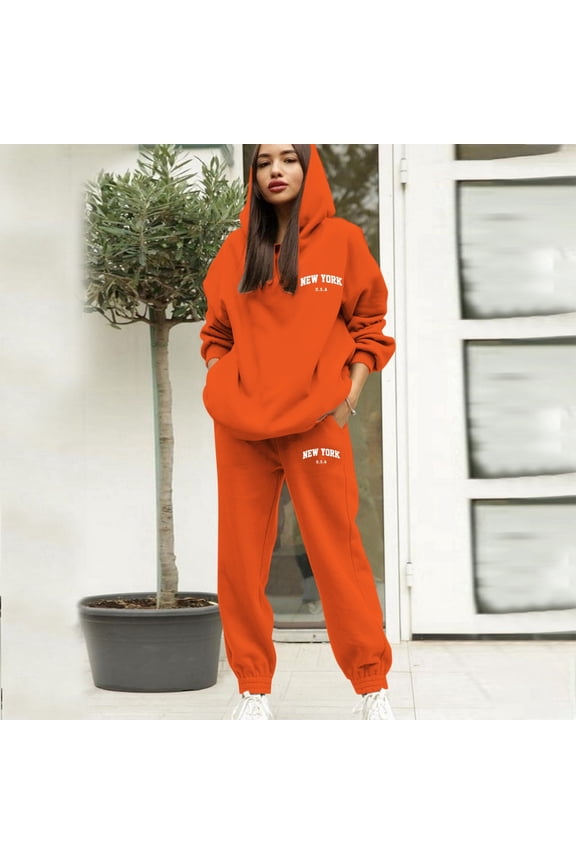 Women's Casual Pullover Set Stylish Graphic Letter Print Sportswear Outfit with Drawstring