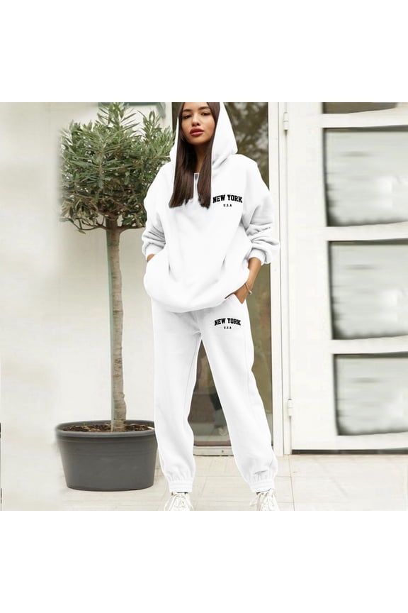 Women's Casual Pullover Set Stylish Graphic Letter Print Sportswear Outfit with Drawstring