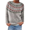thumbnail image 1 of Women's Casual Pullover Sweaters Print Long Sleeve Crew Neck Knitted Sweatshirts Casual Oversized Pullover Tops (Gray L), 1 of 5