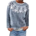 thumbnail image 1 of Women's Casual Pullover Sweaters Print Long Sleeve Crew Neck Knitted Sweatshirts Casual Oversized Pullover Tops (Light Blue XL), 1 of 5