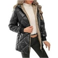 thumbnail image 1 of Women's Casual Quilted Sweatshirts Sherpa Lined Hooded Full Zip Up Sweater Long Sleeve Trendy Cotton Coat with Pockets (2XL, Black), 1 of 6