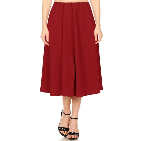 Women's A-Line Pleats High Waist Elastic Band Comfy Solid Midi Skirt S-3XL