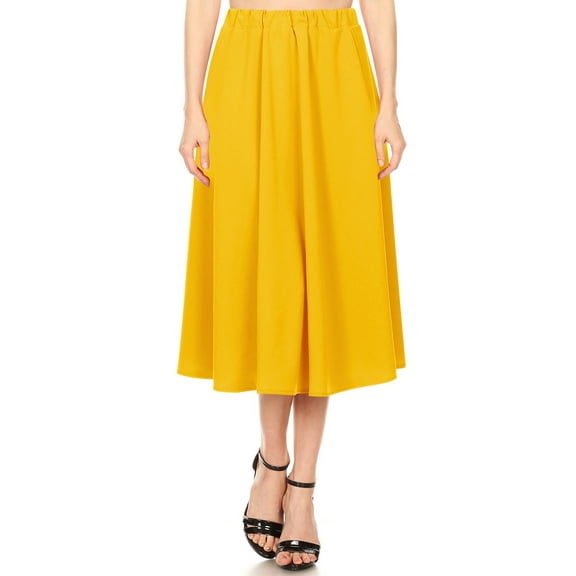 Women's Casual Relaxed Fit Elastic A-Line Solid and Floral Printed Midi Long Skirt