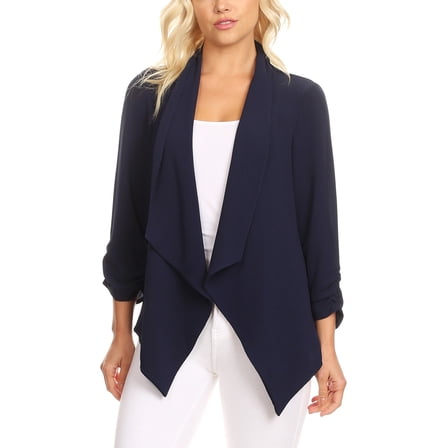 Moa Collection Women's Casual Relaxed Fit Open Front Blazer Jacket