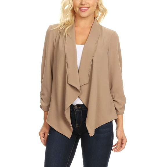 Moa Collection Women's Casual Relaxed Fit Open Front Blazer Jacket