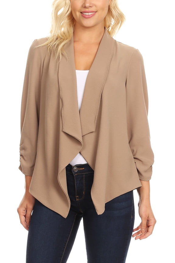 Moa Collection Women's Casual Relaxed Fit Open Front Blazer Jacket