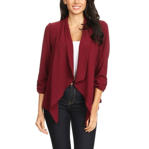 Moa Collection Women's Casual Relaxed Fit Open Front Blazer Jacket