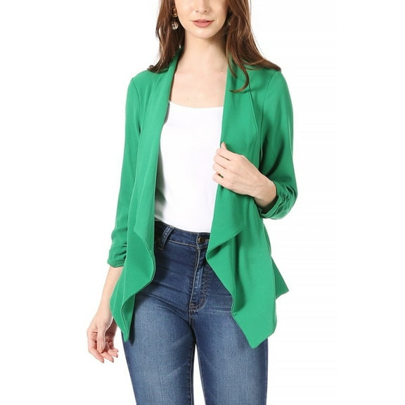 Moa Collection Women's Casual Relaxed Fit Open Front Blazer Jacket