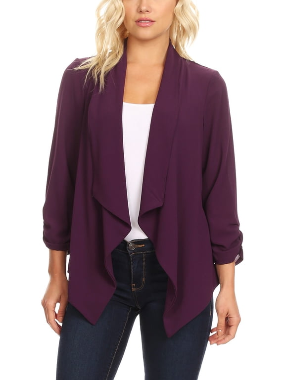 Women's Woven Casual Relaxed Fit Open Front Blazer Jacket