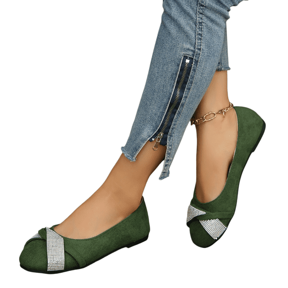 Women's Casual Rhinestone Strap Walking Shoes, Flat Single Sole Design with Breathable Lining and Cushion Comfort, Slip on Sneakers for Daily Leisure Wear