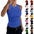 thumbnail image 1 of Women's Casual Ribbed Cami Top 2026 Summer Sleeveless Crew Neck Racerback Form Fitting Basic Layering Tank Top Blue L, 1 of 5