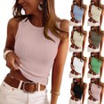 thumbnail image 1 of Women's Casual Ribbed Knit Wide Strap Tank Top Round Neck Fitted Blouse Trendy Daily Wear Summer Tops Pink M, 1 of 5