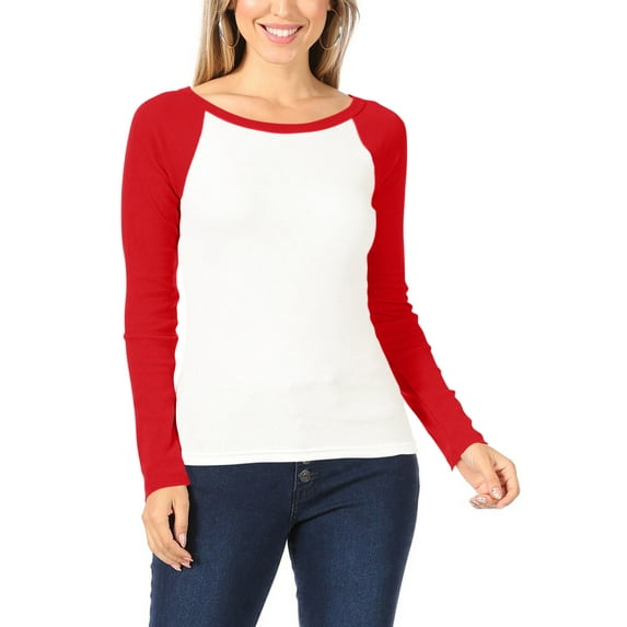 Women's Casual Ribbed Long Sleeve Round Neck Raglan T-Shirt